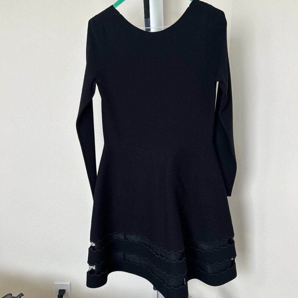 Red Valentino Embellished Sheer Hem Viscose Knit Black Fit & Flare Dress Small